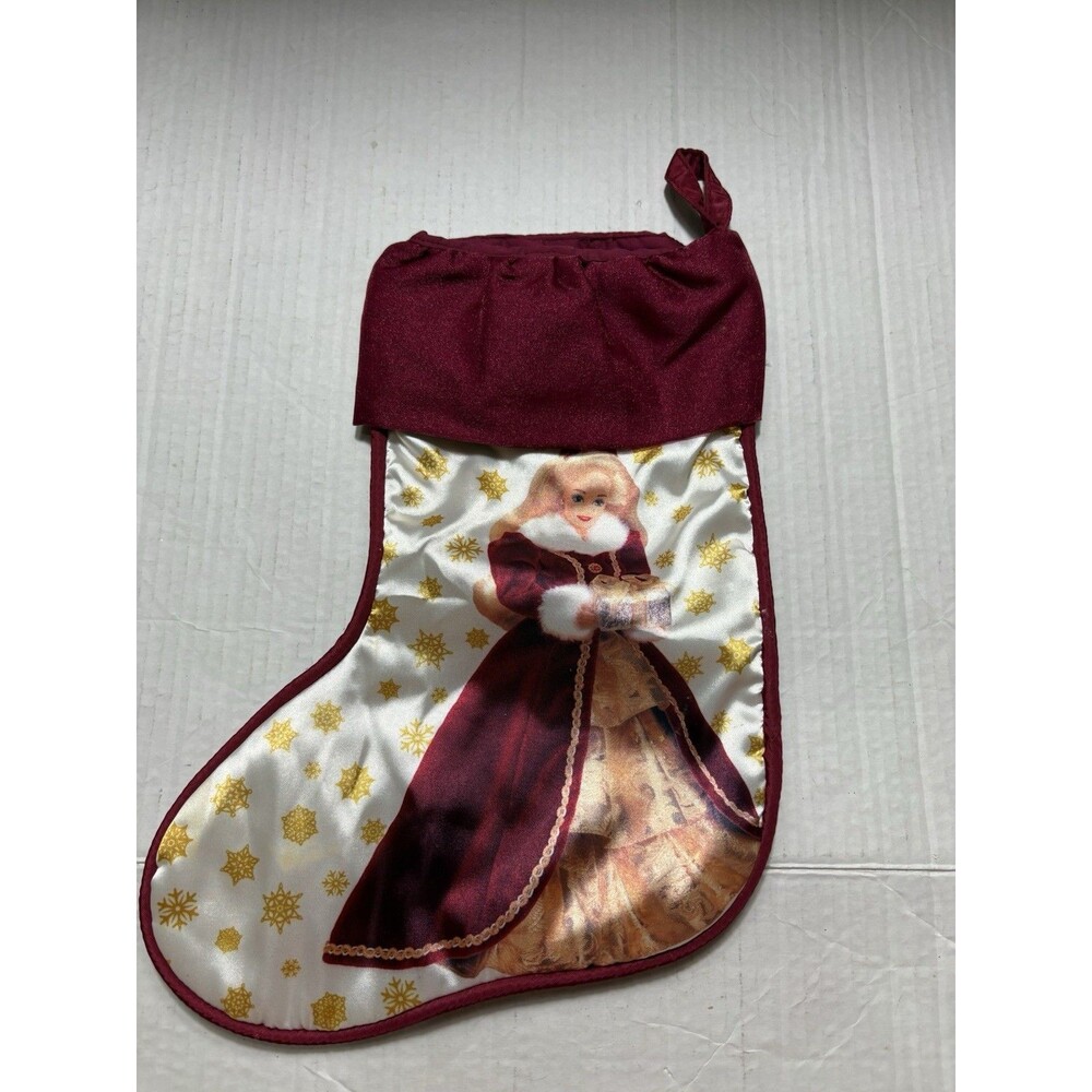 Vintage 1995 Mattel Barbie Christmas Stocking Burgundy Satin Holiday 14”
